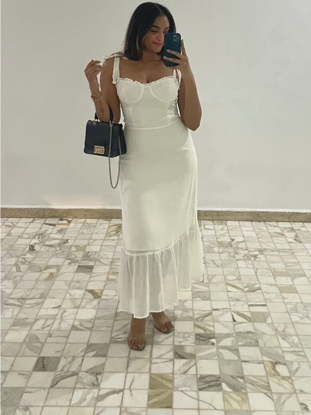 Reformation White Sleeveless Ruffle-Hem Maxi Dress